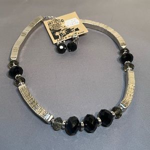 Black and silver necklace and earring set.